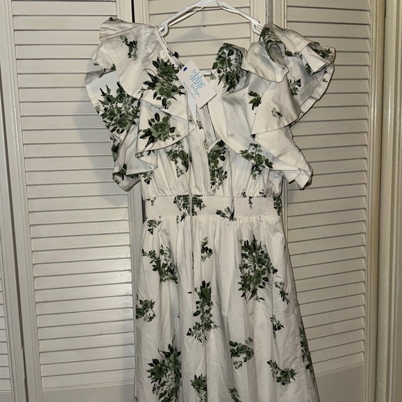 Sugarlips White and Green Floral Midi Dress - Picture 3 of 6